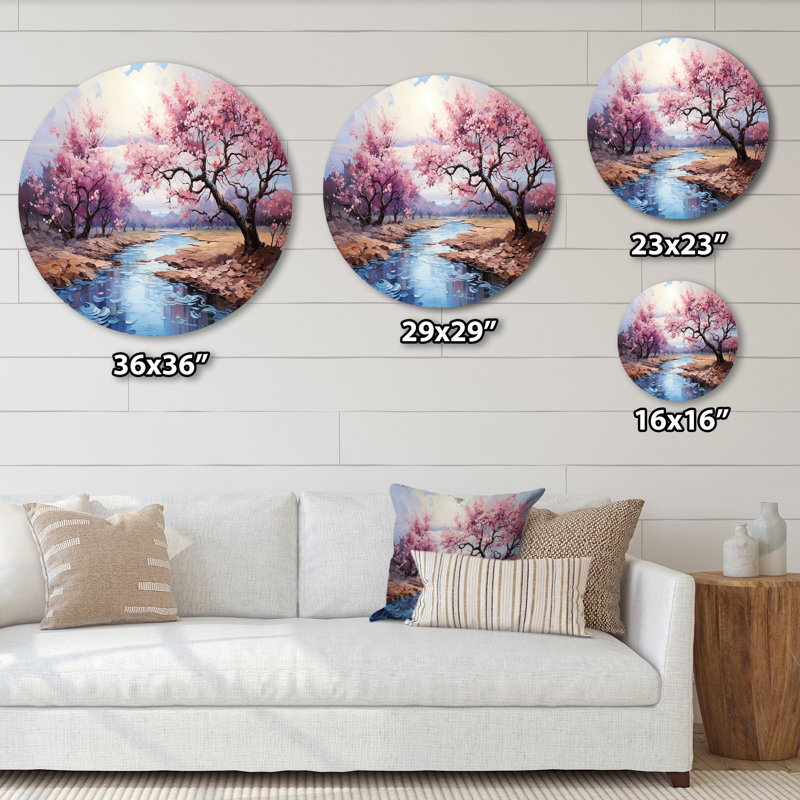 Amandiers en fleurs Vangogh I - paysages ronds en métal, H 16 po x l 16 po