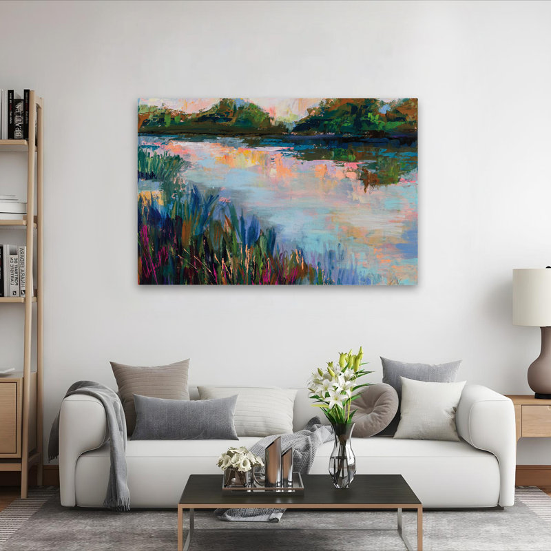 Lacs et paysage, art, H 40 po x l 60 po