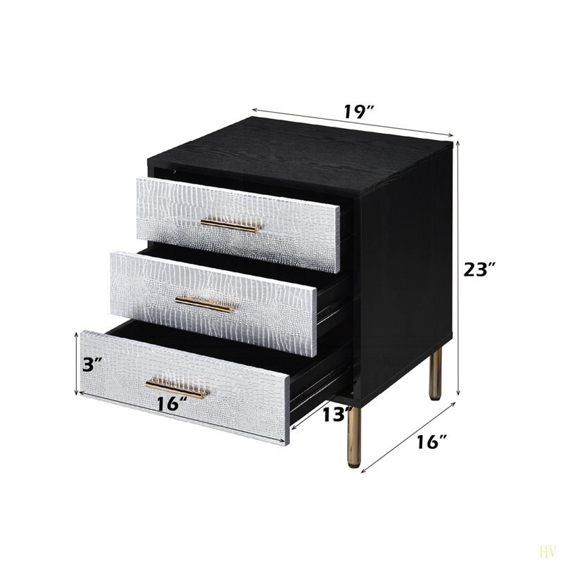 Table de chevet 1Pc avec 3 tiroirs à motif de crocodile