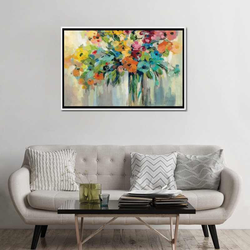 Nuage de fleurs par Silvia Vassileva - impression, Pas de tapis, H 32 po x l 48 po x P 1,5 po, Toile encadrée flottée blanche
