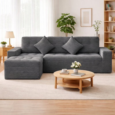 Modular Cloud Sofa Set, 105" DIY Sectional with Ottoman, Pure Foam, Faux Rabbit Fur Velvet, Comfortable Living Room Couch Blue Gray