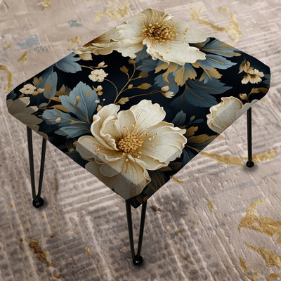 Luxurious Gold And Grey Floral Pattern II - Floral Rectangle Ottoman