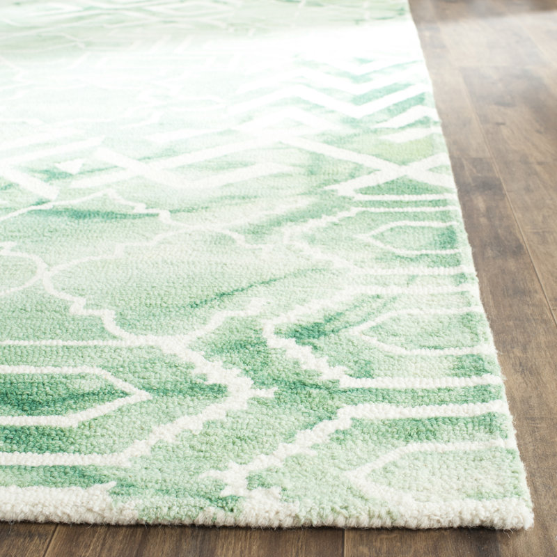 Hallette Hand Tufted Wool/Cotton Geometric Rug in Green, Square 7'