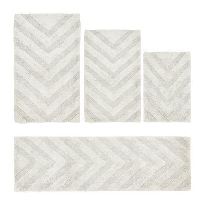 Hugo Premium 100% Cotton 4 Piece Bath Rug Sets with Non-Slip Backing, Machine Washable, Luxurious Chervon Pattern Super Absorbent & Tufted Weave Bath Mat for Bathroom, Shower, and Tub