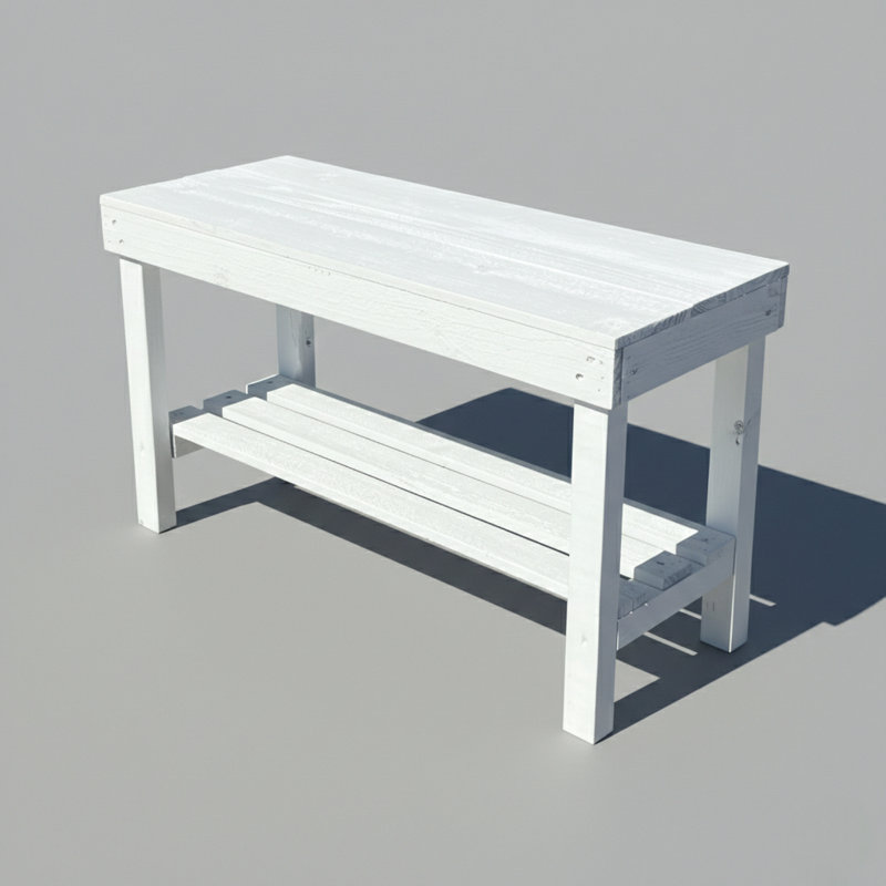 Banc rustique avec tablette de rangement Farmhouse, Blanc