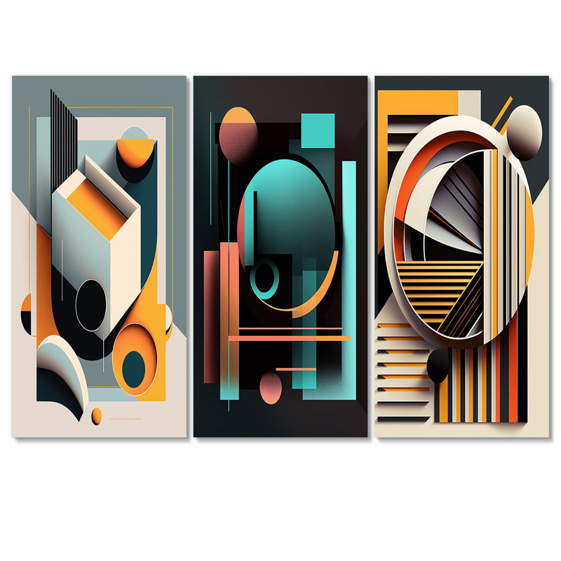 «Minimal Bauhaus Dimensions I» sur toile, ensemble de 3 pièces, H 32 po x l 48 po x P 1 po