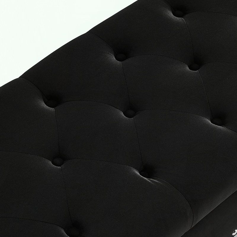 Banc de rangement capitonné avec charnières de sécurité et revêtement en velours, Noir