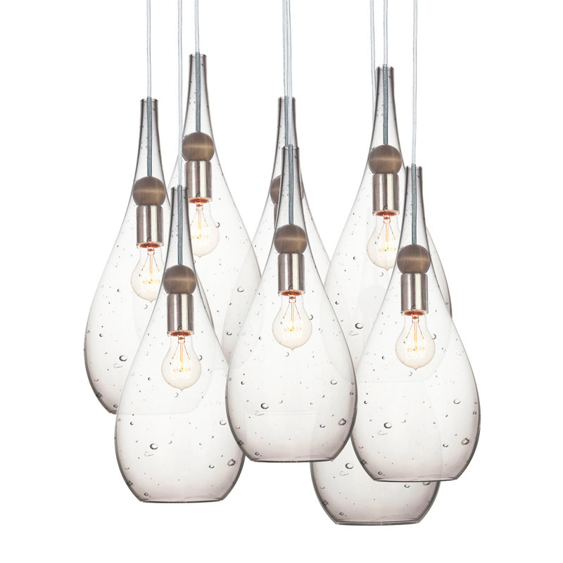 Earth 8 - Light Chandelier, Seeded Glass, Nickel Braided Cord, 108" H x 18" W x 18" D
