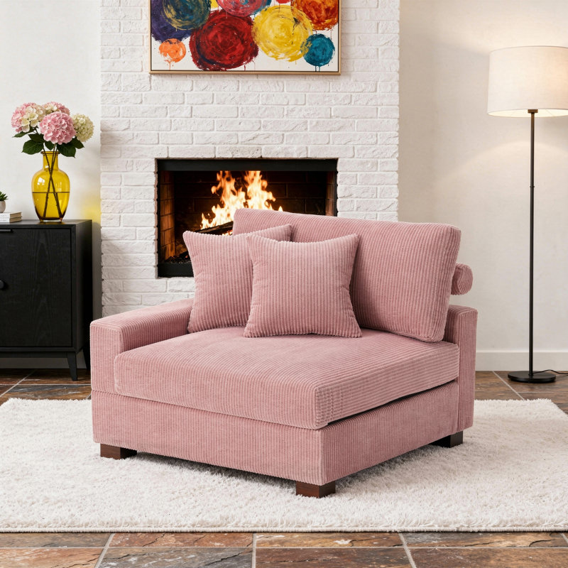 Milbrey Armchair with Cushioned Back, Pink, Corduroy
