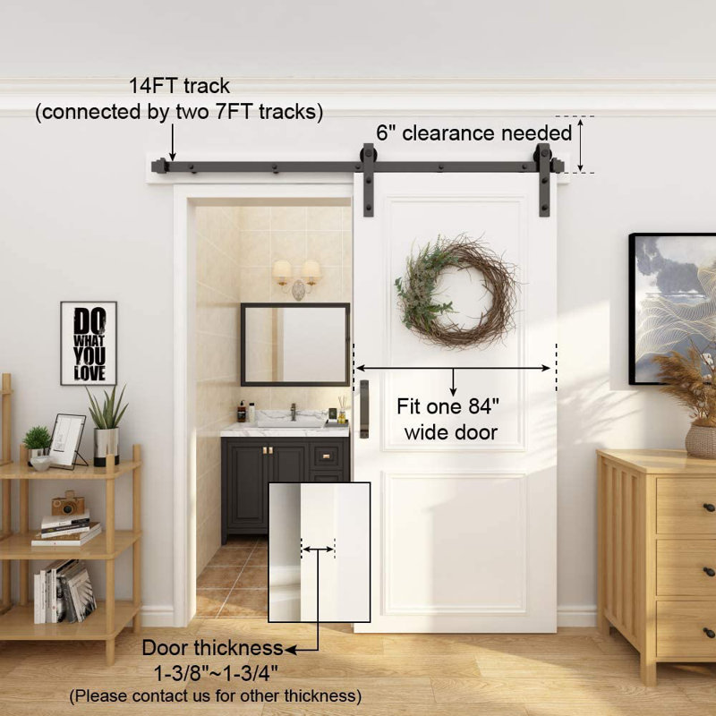 Matte Black Steel Sliding Single Barn Door Hardware Kit, 168 in.