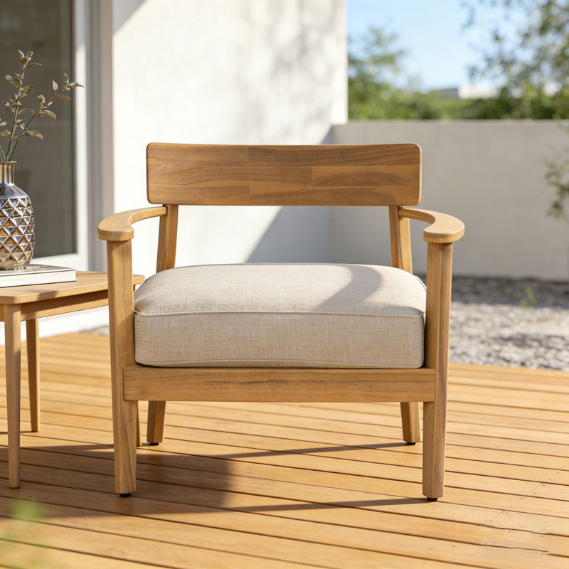 Wood Club Chair With Seat Cushion, Beige-Quantity 1