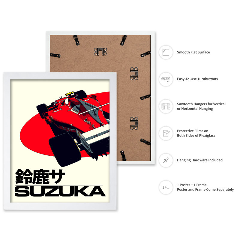 Course de voitures japonaises à Suzuka, H 08 po x l 10 po, Affiche, Encadrement blanc