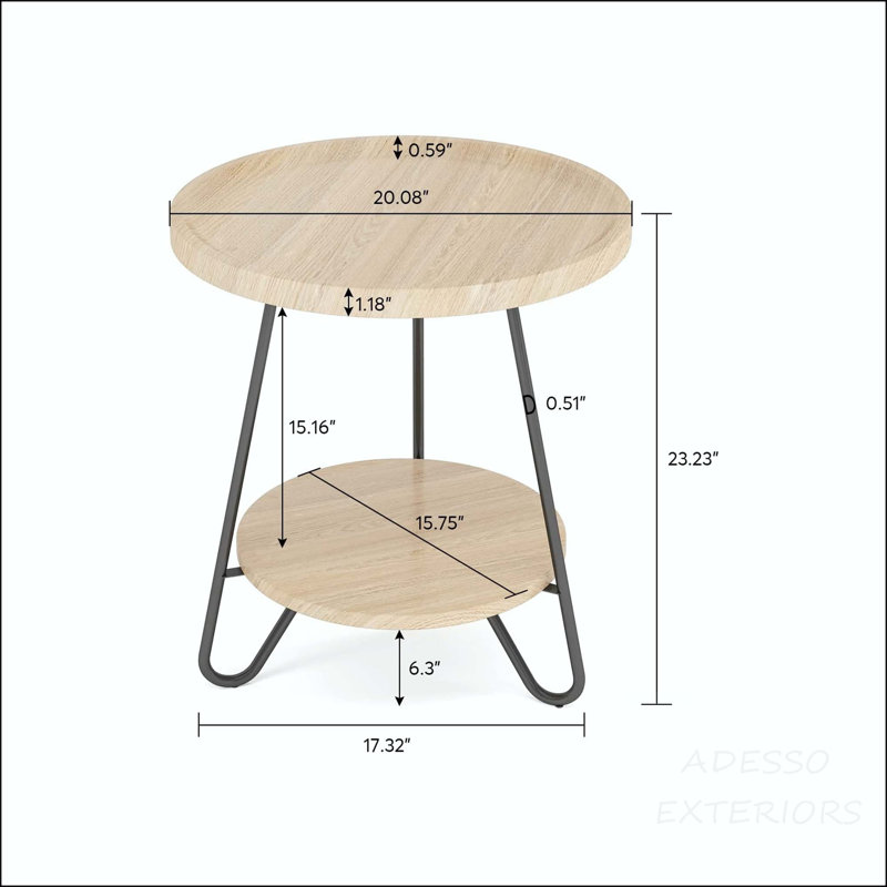 Table d'appoint ronde à 2 niveaux avec pieds en métal