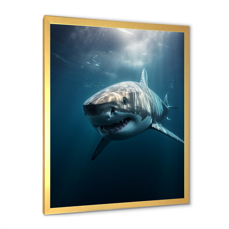 " Blue Shark Apex Predator Photo I ", 40" H x 30" W x 1.5" D, Gold Single Picture Framed