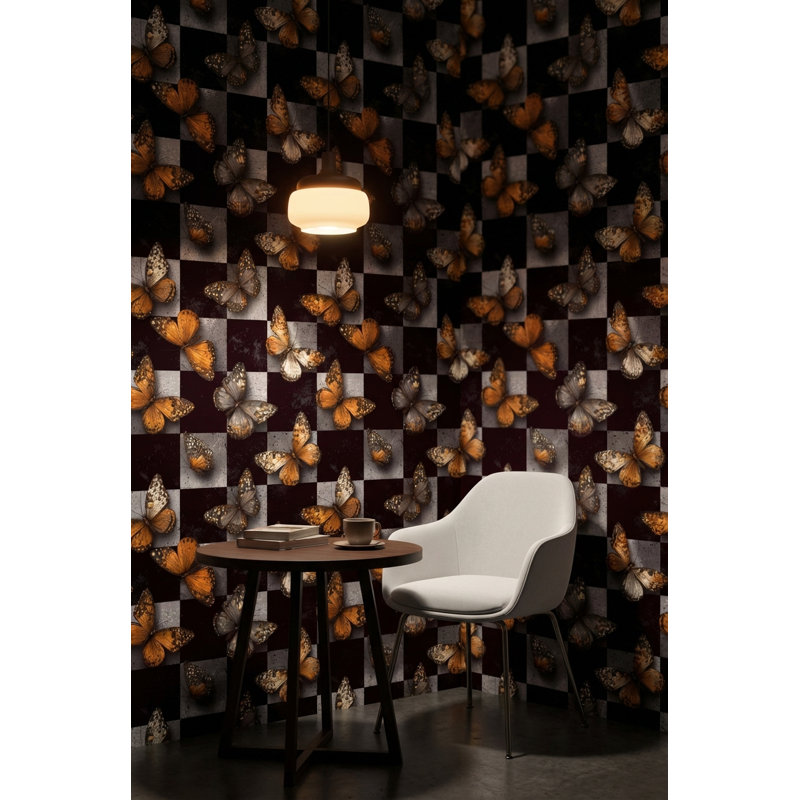 Papier peint décoratif à carreaux avec papillons