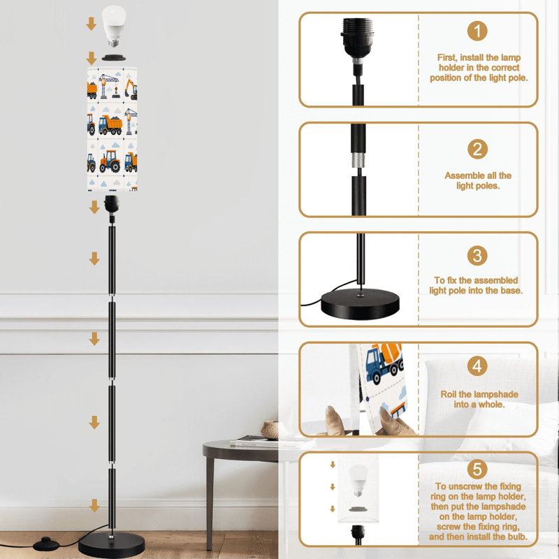 Lampe sur pied pour camion, tracteur, pelle, lampe sur pied à intensité variable avec télécommande, interrupteur au pied, abat-jour, lampe sur pied pour le bureau de la chambre à coucher