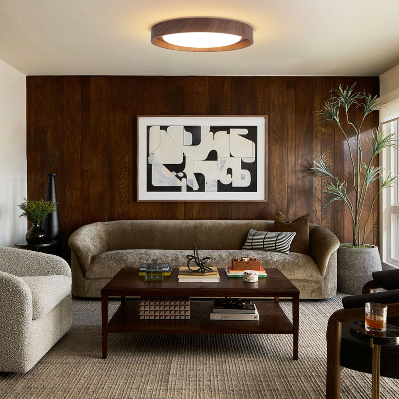 Round LED Flush Mount -19.68 Inch, Walnut