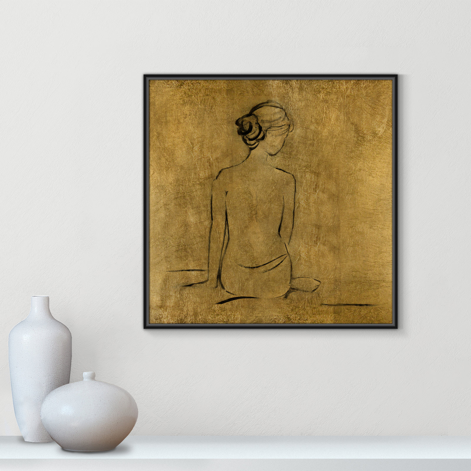 Golden Bather I by Sally Swatland - Painting Print, Black Framed Canvas, 31.5" H x 31.5" W x 2" D
