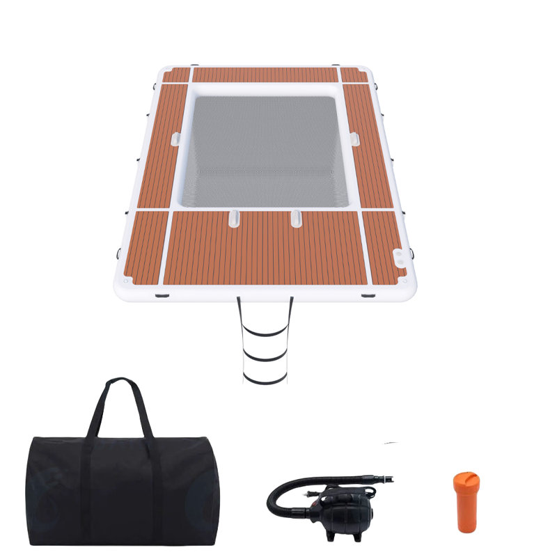 Portable inflatable floating ocean pool with net, yacht slide dock platform