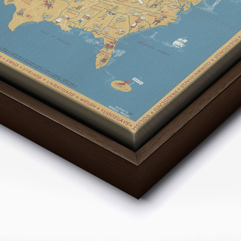 Nation of Immigrants Map, 11"H x 14"W, Canvas, Brown Framed
