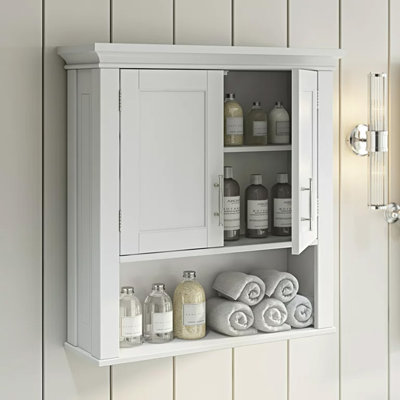 Armoire à pharmacie murale à deux portes avec tablette ouverte et réglable pour la salle de bain et la salle de lavage Somerset RiverRidge