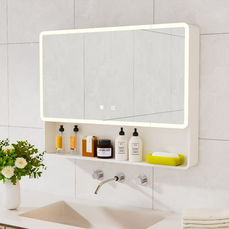 Pharmacie à DEL pour salle de bain avec lumière chaude une couleur.
