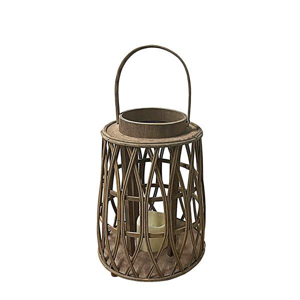 13 Open Wood Lantern - Oak - with 4x8 Cylinder & Floating Candle - I Do  Decorating and Rental Service