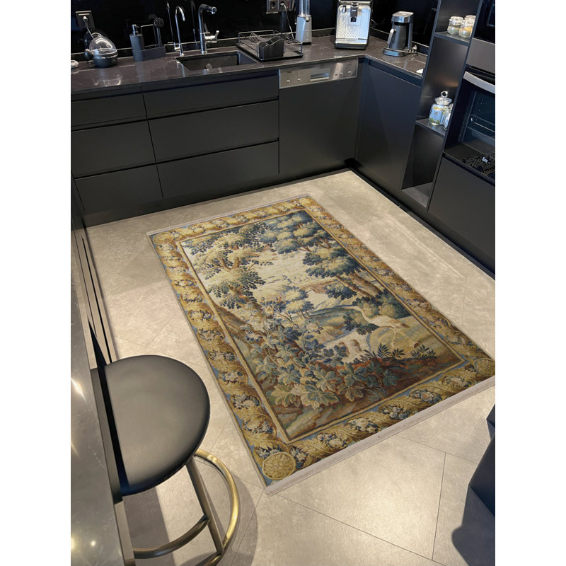 Tapis décoratif multicolore à motif de rivière et de cigogne, Tapis de couloir 2 pi 8 po x 9 pi 11 po