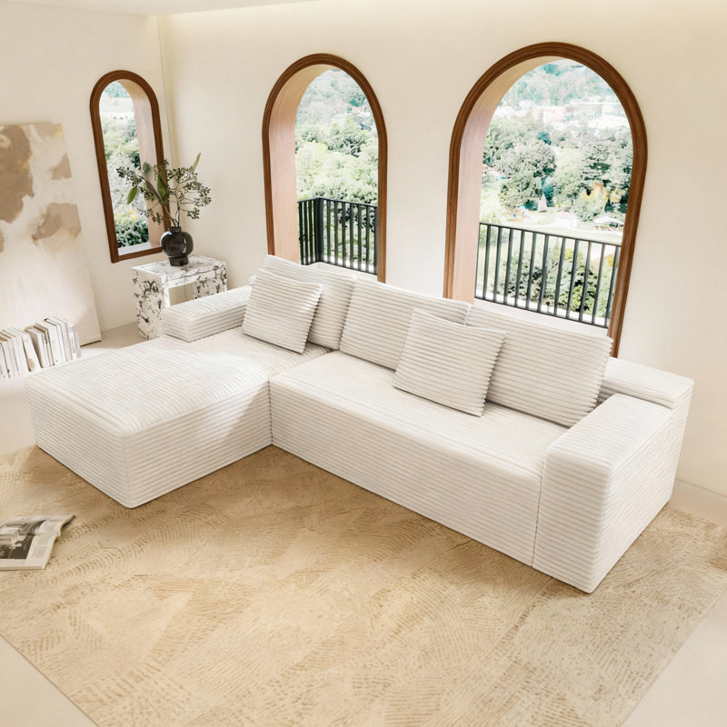 Canapé modulaire avec méridienne, canapé en L pour la chambre à coucher du salon, Blanc