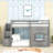 Twin Wooden Loft Bed With Storage Stair, LED Lighting And Playful Window Design-884444333
