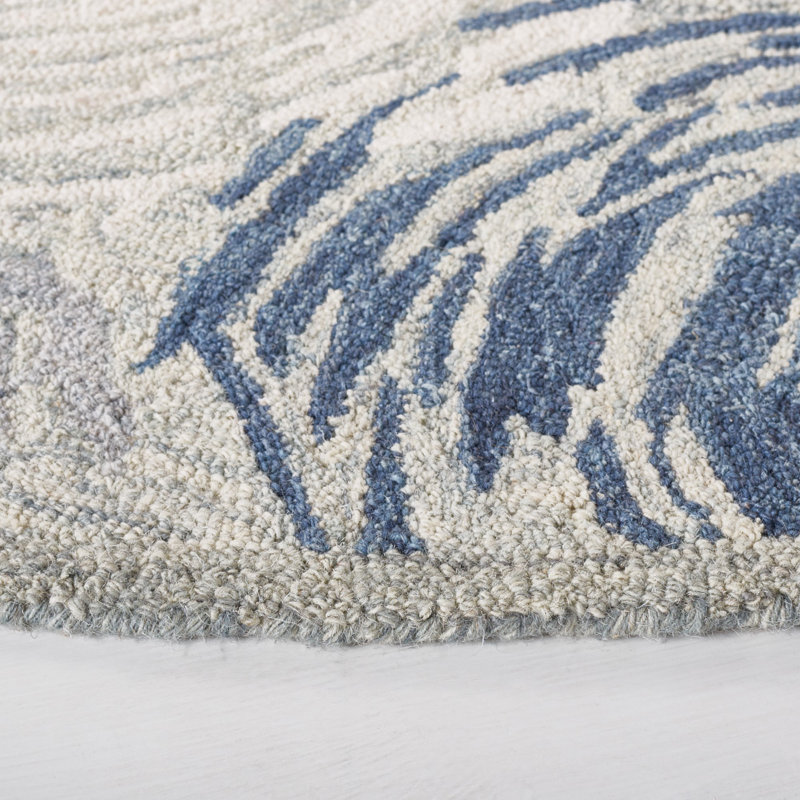 Micro-Loop Hand Tufted Wool/Cotton Geometric Rug in Ivory/Blue, Rectangle 8' x 10'