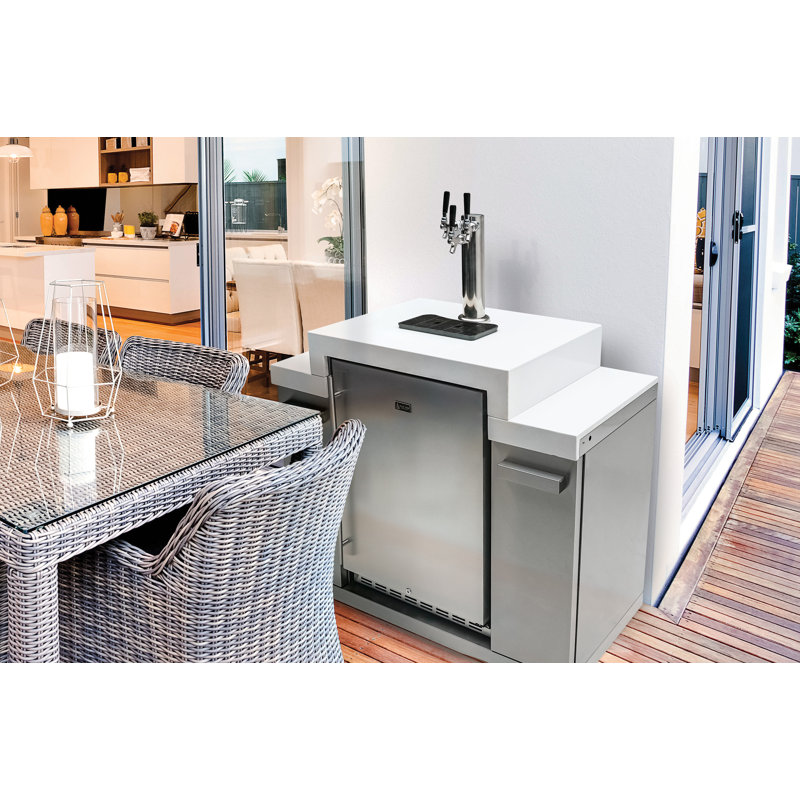 Mont Alpi MA-KEG Stainless Steel Outdoor Rated 3 Beer Tap Kegerator Keg Center Refrigerator Module with Digital Display + White Granite Countertop - Holds 3 Pony Kegs - Fits Island Grills