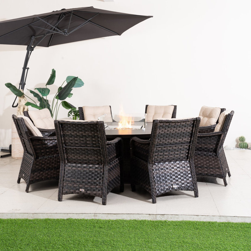 Algird 8-Person Wicker Patio Dining Set With Square Table