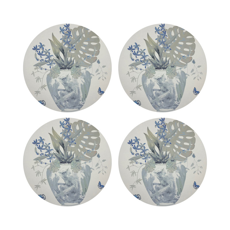Monkey Large Jungle Pebble 16" Vinyl Placemat, Powder