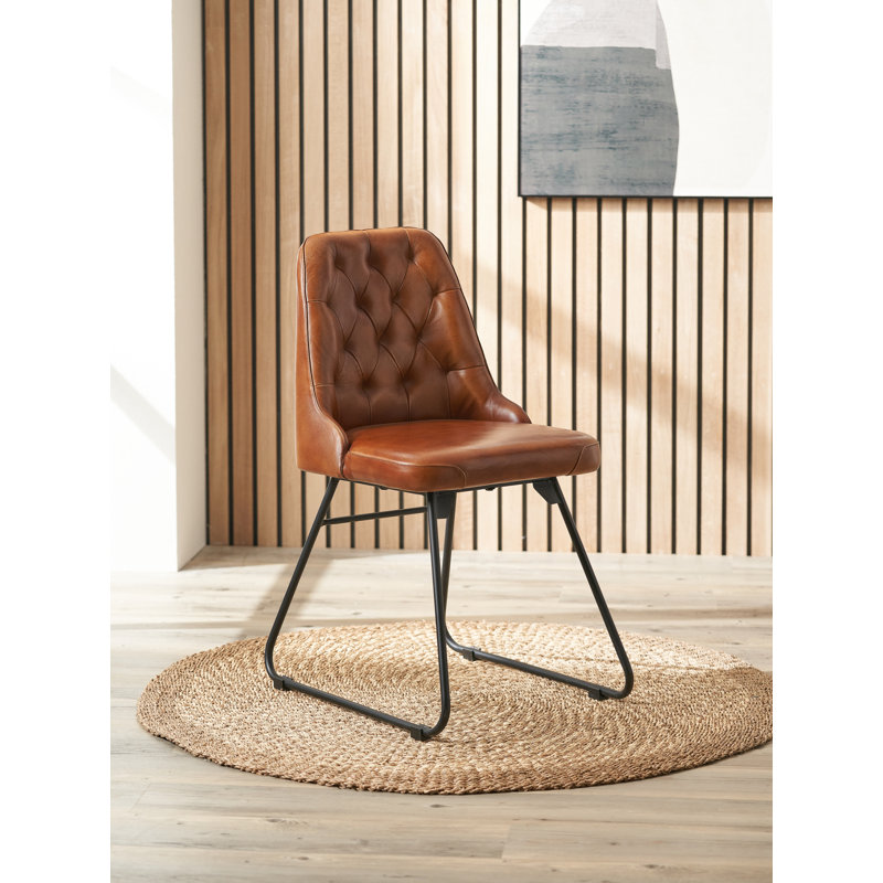 Camillo 49cm H Genuine Leather Upholstered Metal Upholstered Back Accent, Brown