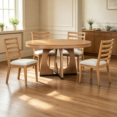 Round Dining Table for 4 with Chairs Set, Extendable Dining Table Set with 16" Removable Middle Leaf, 5 Piece Retro Dining Table Set Unique Geometric