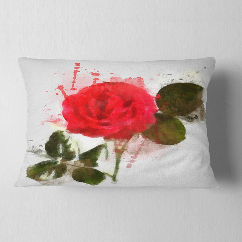 Rose rouge avec pétales verts - coussin à imprimé floral