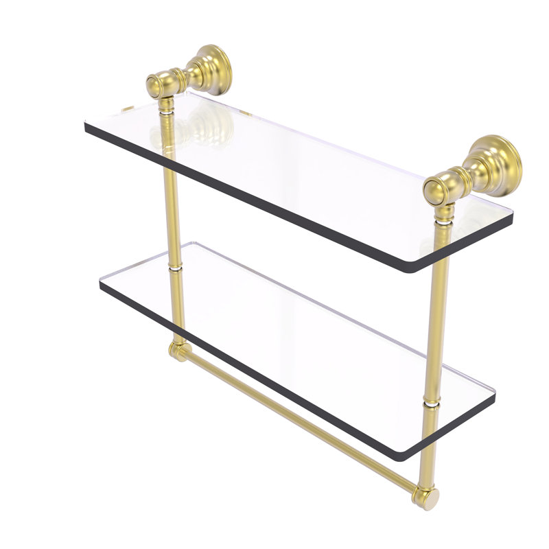 Étagère en verre 2 pièces avec barre à serviettes Freyja, H 5,54 po x l 16 po x P 9,5 po, Laiton satiné