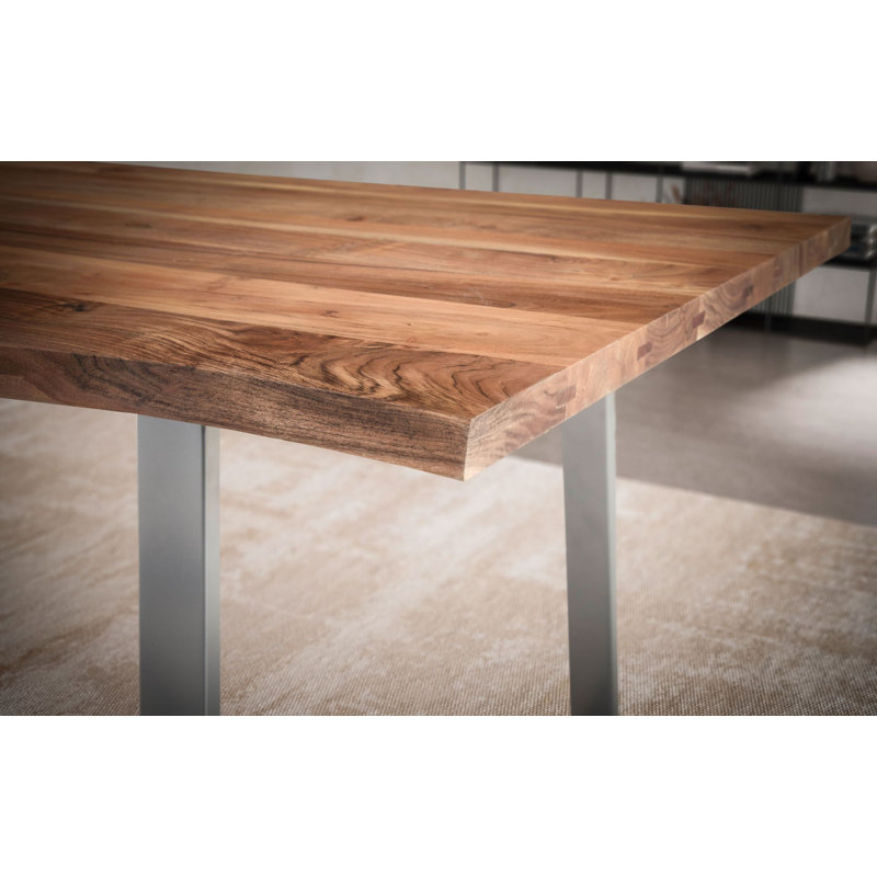 McGill Acacia Solid Wood Dining Table, Silver, 76cm H x 160cm L x 80cm W