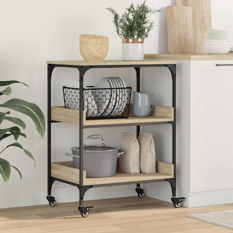 Kitchen Trolley Sonoma Oak Engineered Wood Modern Food Cart Mobile Unit