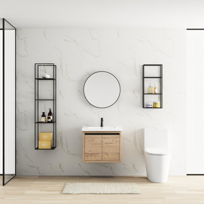 Armoire de salle de bain avec fixation murale et lavabo - 24 po, noyer, lavabo de style contemporain 24 po, fermeture en douceur, ameublement élégant