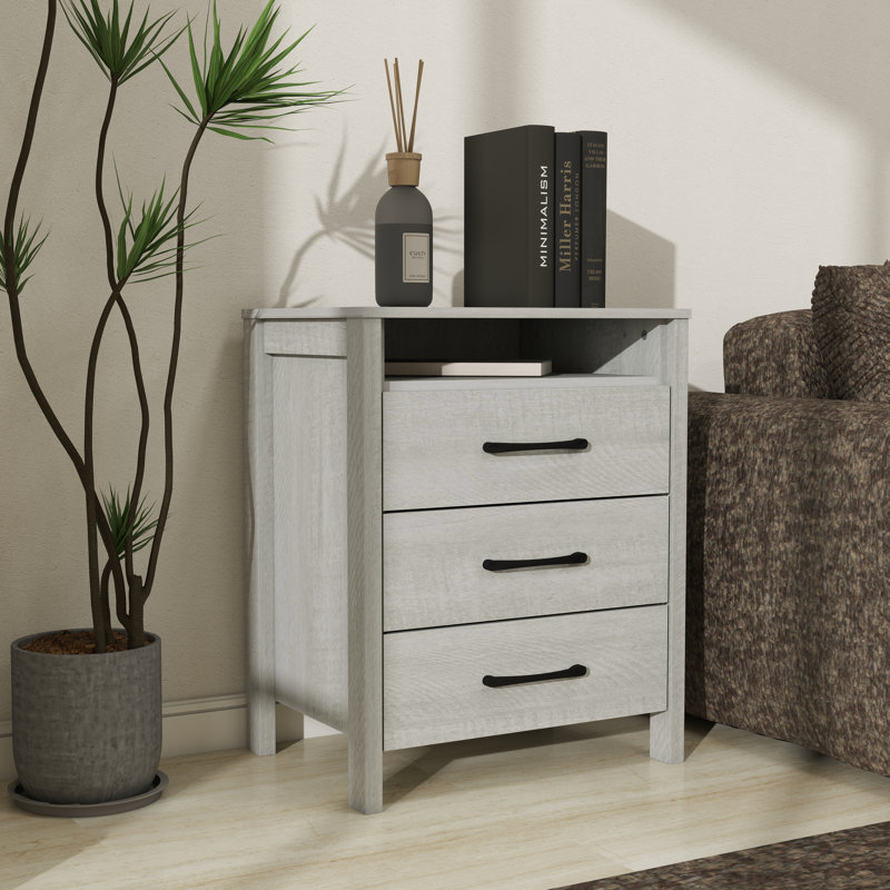 Allysyn Modern 26.1" H 3-Drawer Nightstand, Dusty Gray Oak