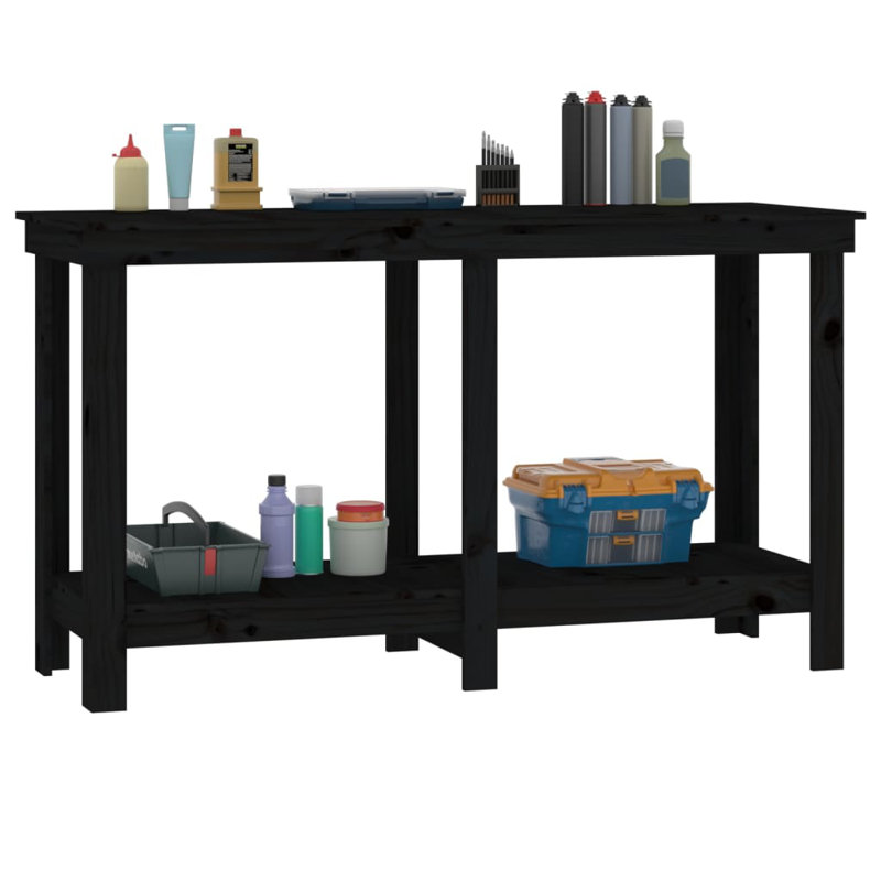 Kyreon Solid Wood Top Workbench, 80cm H x 140cm W x 50cm D, Black