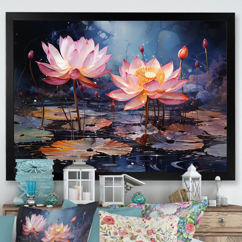 «Enchanted Lotus Waters», reproduction sur toile, Cadre simple noir, H 24 po x l 32 po x P 1 po
