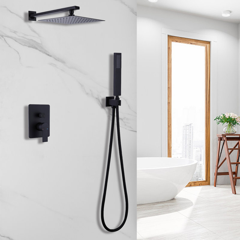 Robinet de douche mural avec valve brute, Noir mat