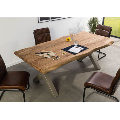 Solid Wood Top Metal Base Dining Table