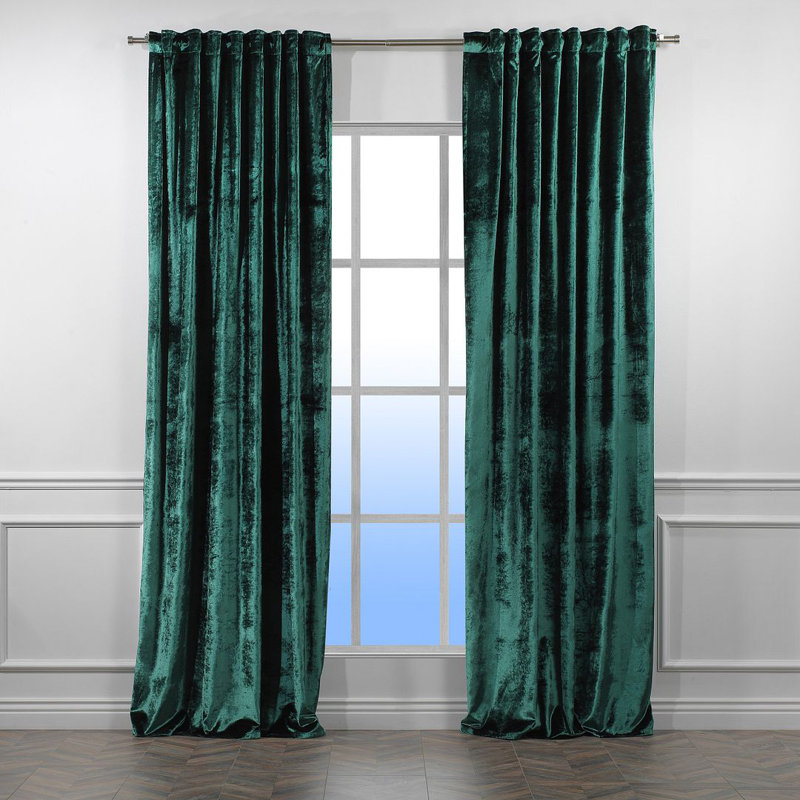 Panneau de rideau simple doublé occultant en velours brillant extra large et très long, L 100 po x L 95 po, 22 émeraude