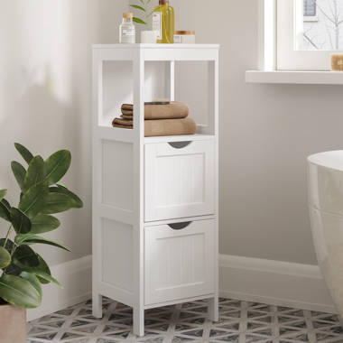 White Wood Bathroom Storage Cabinet with 2 Drawers