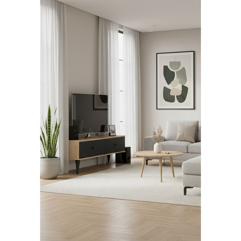 Modern TV Stand with Wall-Mount Capability, Sapphire Oak & Anthracite, 47.2 x 15.9 x 13.0 inches | 100% Melamine Coated Particle Board, 0.7 inches Thick | Stylish & Functional Design for Living Room & Entertainment Spaces