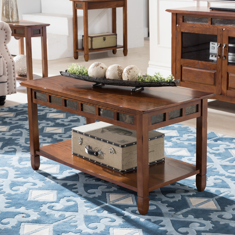 Rustic Solid Wood Slate Coffee Table, Rustic Oak